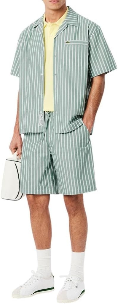 image:imageLacoste Mens Relaxed Fit Striped Short Sleeved ShirtSpruce White