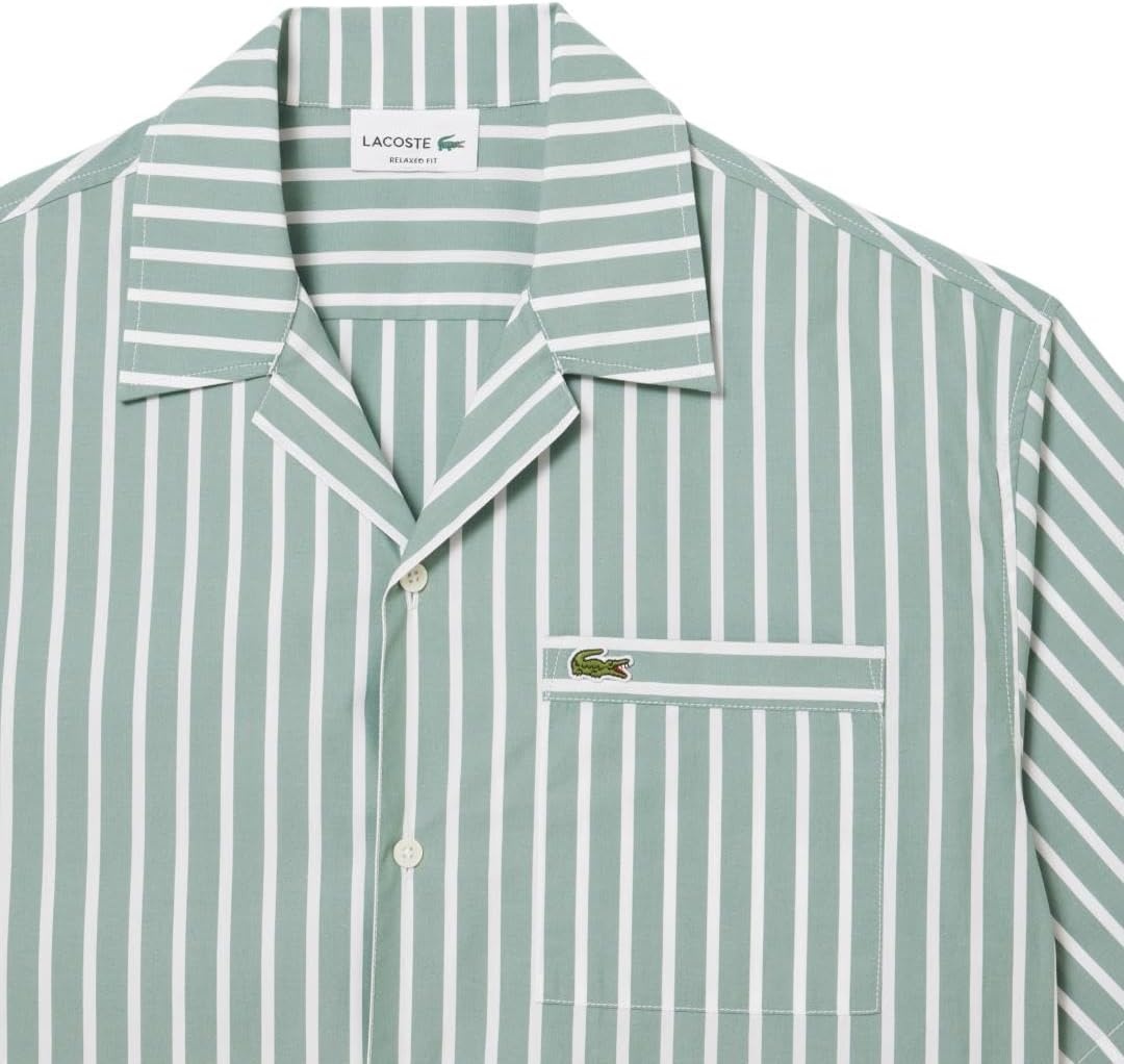 image:imageLacoste Mens Relaxed Fit Striped Short Sleeved ShirtSpruce White