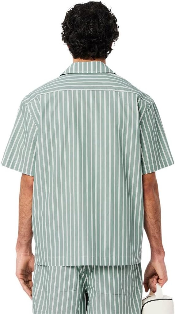 image:imageLacoste Mens Relaxed Fit Striped Short Sleeved ShirtSpruce White