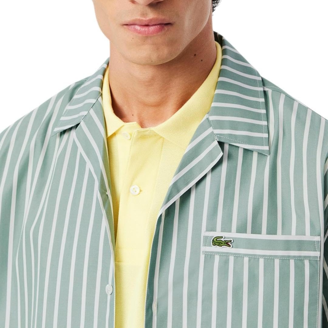 image:imageLacoste Mens Relaxed Fit Striped Short Sleeved ShirtSpruce White