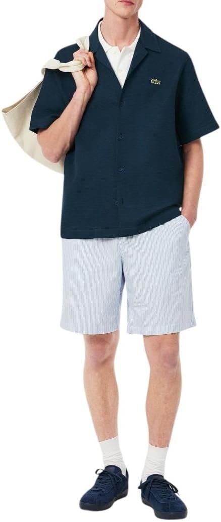 image:imageLacoste Mens Relaxed Fit Waffle Texture ShirtDark Navy Blue