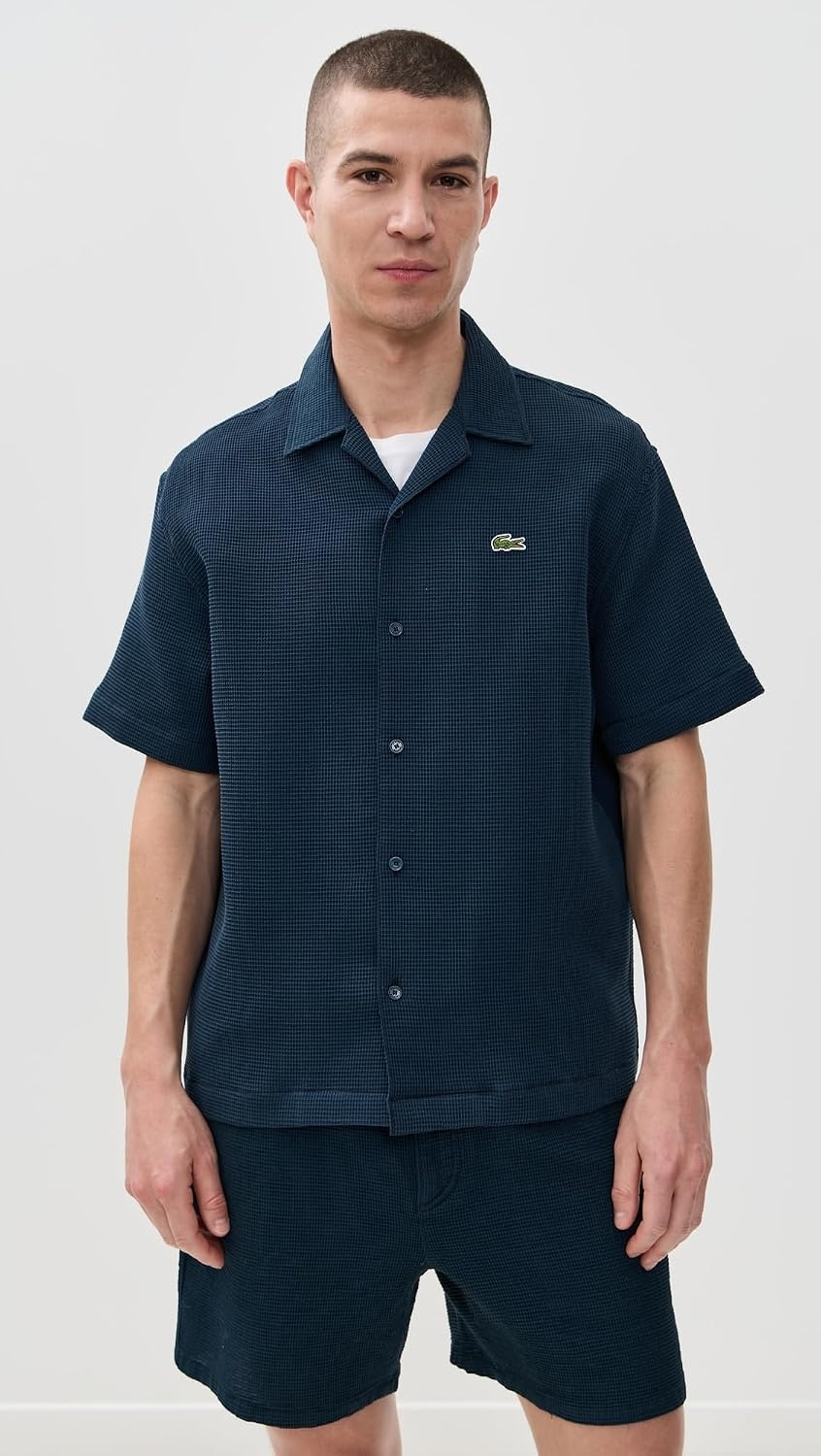 image:imageLacoste Mens Relaxed Fit Waffle Texture ShirtLight Brown