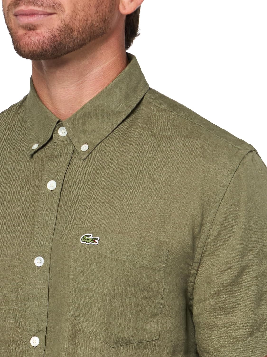 image:imageLacoste Mens Short Sleeve Linen ShirtKhaki