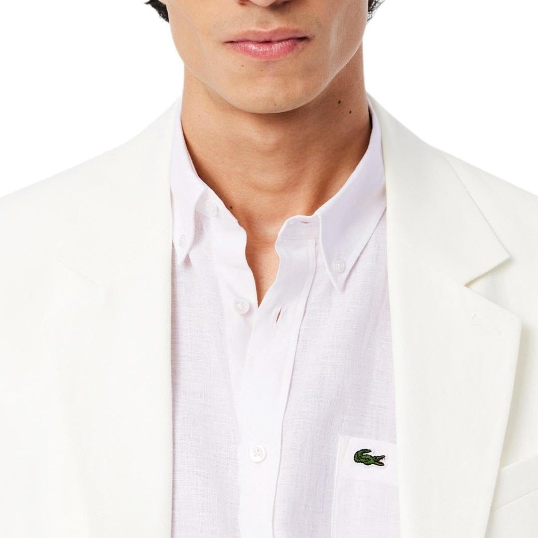 image:imageLacoste Mens Short Sleeve Linen ShirtWhite