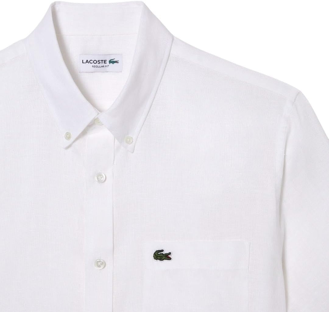 image:imageLacoste Mens Short Sleeve Linen ShirtWhite