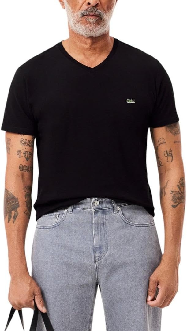 image:imageLacoste Mens Short Sleeve VNeck Pima Cotton Jersey TShirtBlack