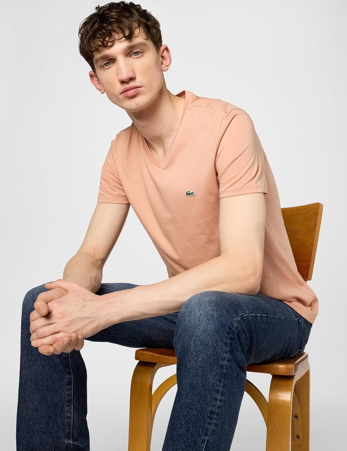 image:imageLacoste Mens Short Sleeve VNeck Pima Cotton Jersey TShirtBrown