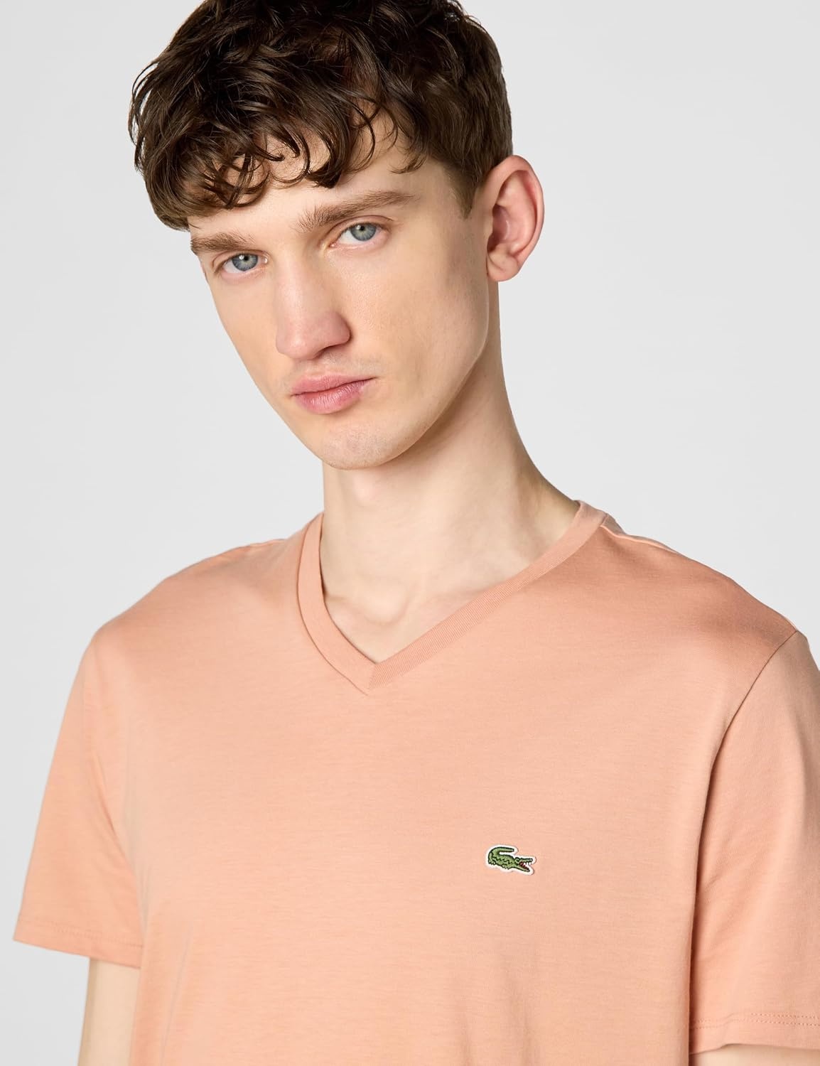 image:imageLacoste Mens Short Sleeve VNeck Pima Cotton Jersey TShirtBrown