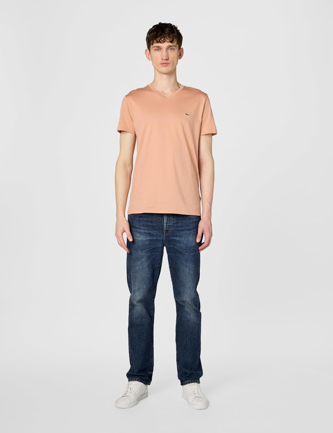 image:imageLacoste Mens Short Sleeve VNeck Pima Cotton Jersey TShirtBrown