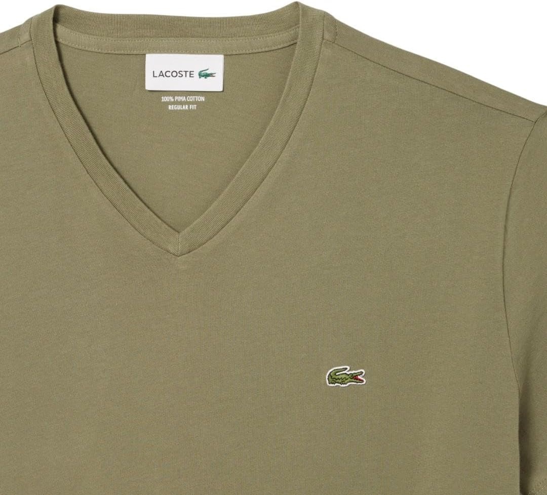 image:imageLacoste Mens Short Sleeve VNeck Pima Cotton Jersey TShirtKhaki