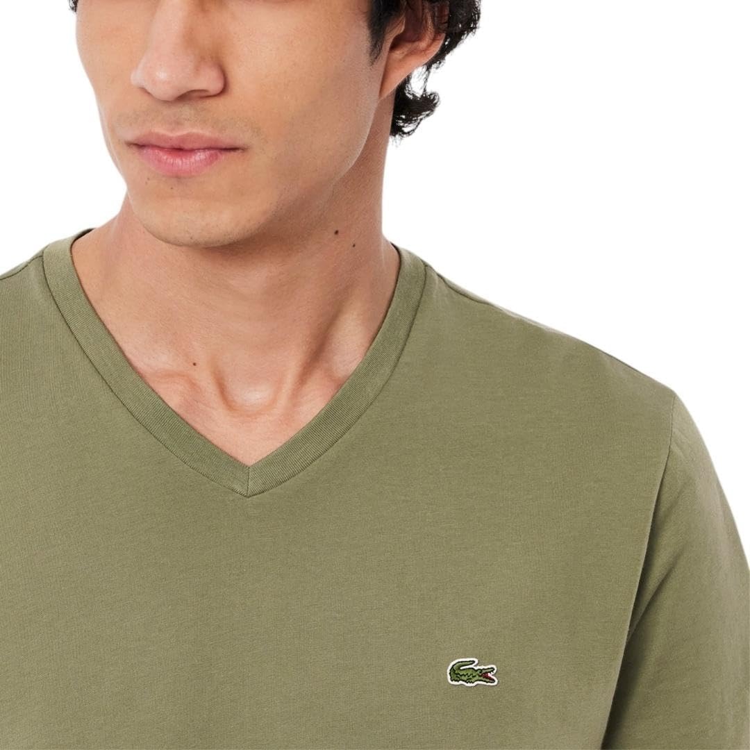 image:imageLacoste Mens Short Sleeve VNeck Pima Cotton Jersey TShirtKhaki