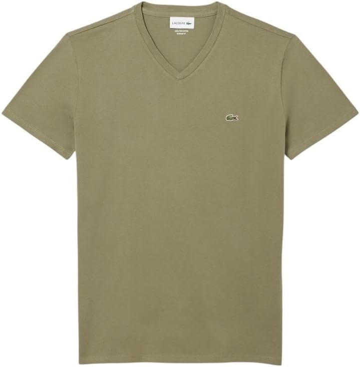 image:imageLacoste Mens Short Sleeve VNeck Pima Cotton Jersey TShirtKhaki