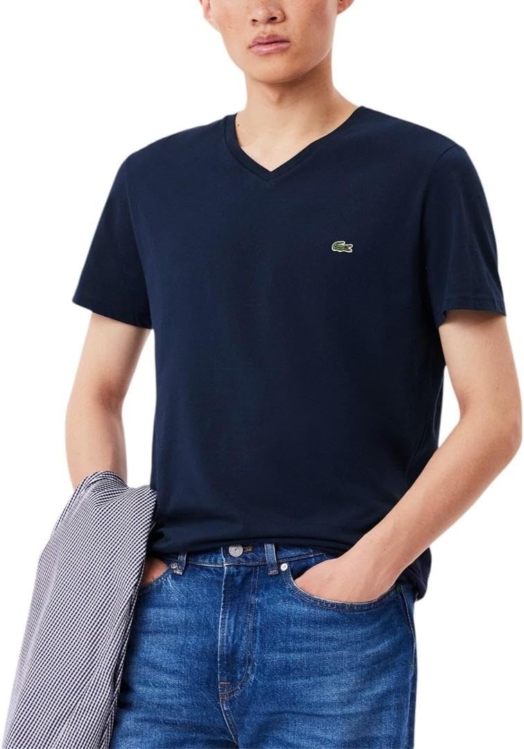 image:imageLacoste Mens Short Sleeve VNeck Pima Cotton Jersey TShirtNavy Blue