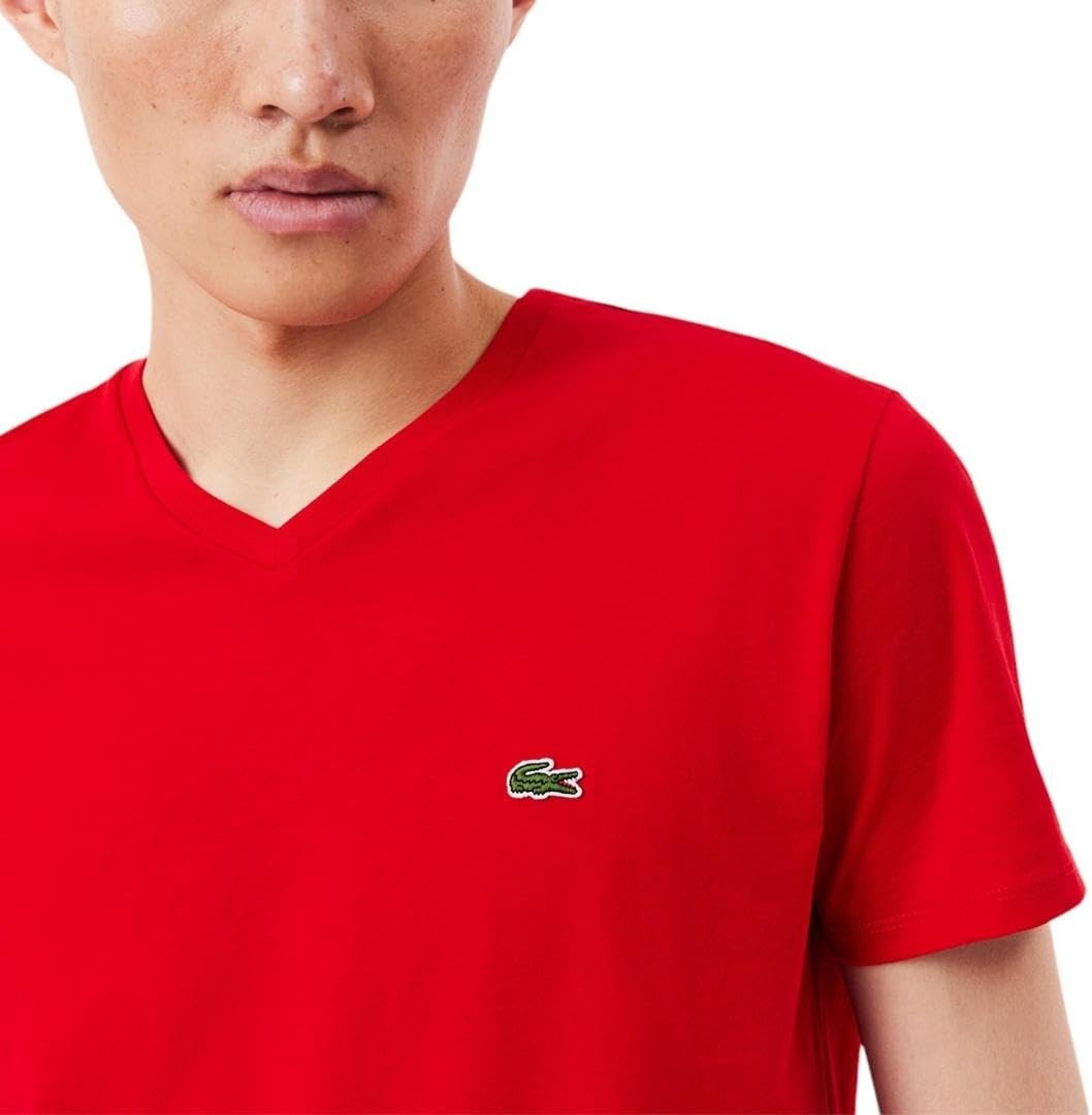 image:imageLacoste Mens Short Sleeve VNeck Pima Cotton Jersey TShirtRed
