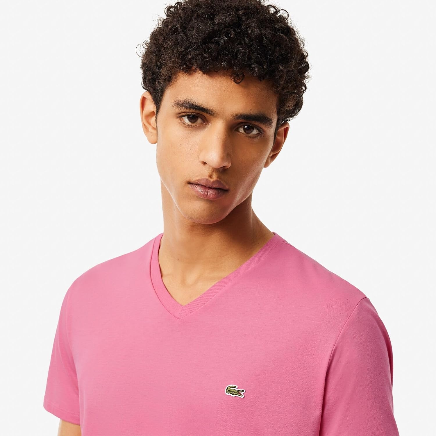 image:imageLacoste Mens Short Sleeve VNeck Pima Cotton Jersey TShirtReseda Pink