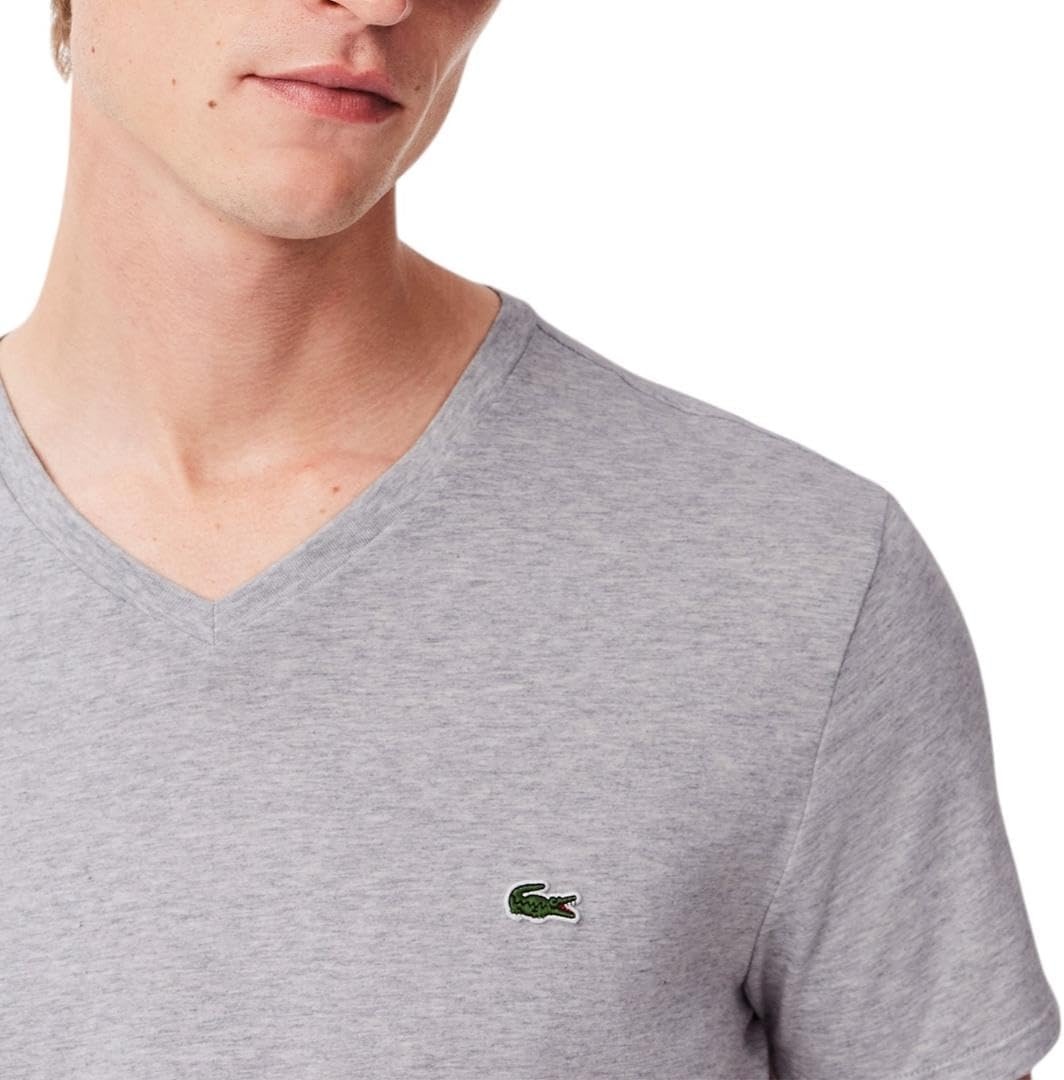 image:imageLacoste Mens Short Sleeve VNeck Pima Cotton Jersey TShirtSilver Heathered