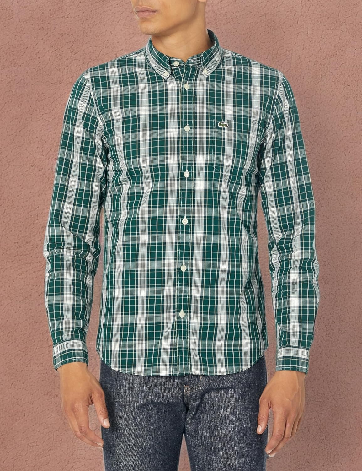image:imageLacoste Mens Slim Fit Checkered Stretch Cotton Poplin ShirtSinopleHammam