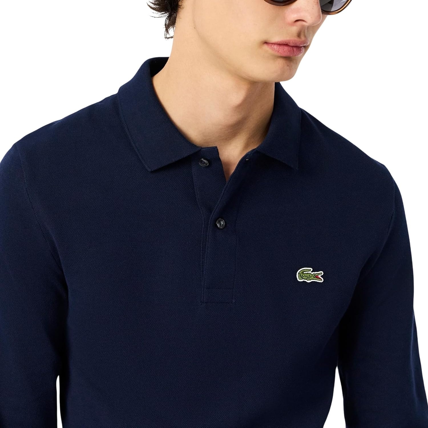 image:imageLacoste Mens Slim Fit L1212 Long Sleeved Polo ShirtNavy Blue