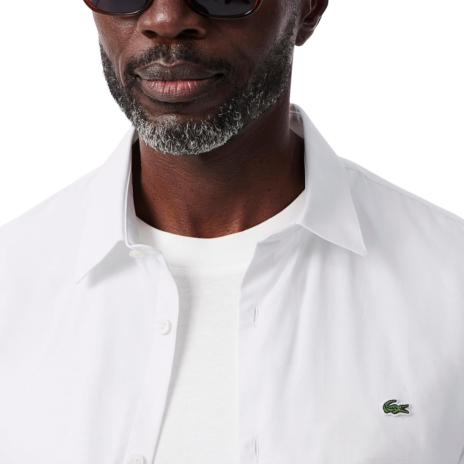 image:imageLacoste Mens Slim Fit Stretch Cotton Poplin ShirtBlanc