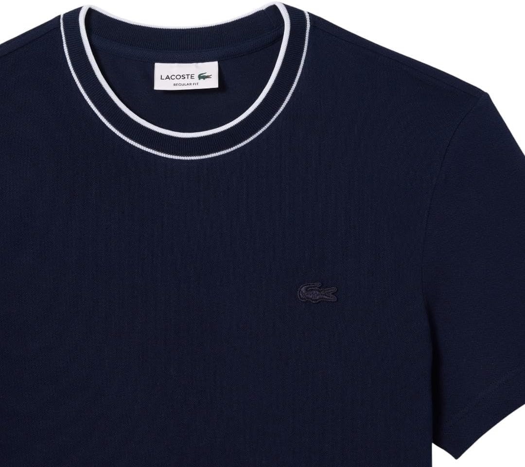 image:imageLacoste Mens Stretch Piqu Stripe Collar TShirtNavy Blue