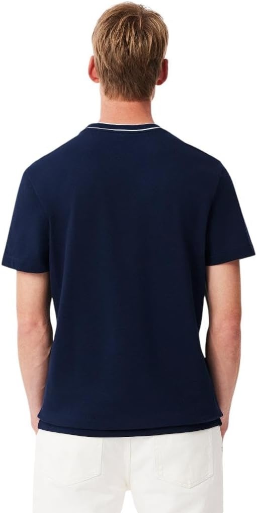 image:imageLacoste Mens Stretch Piqu Stripe Collar TShirtNavy Blue