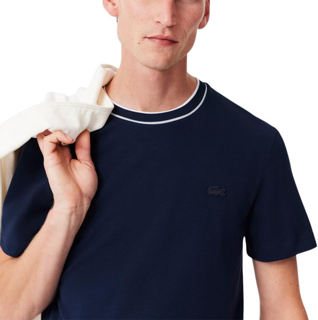 image:imageLacoste Mens Stretch Piqu Stripe Collar TShirtNavy Blue