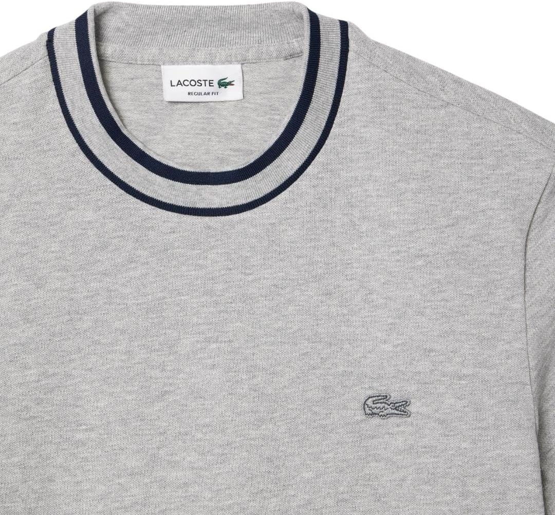 image:imageLacoste Mens Stretch Piqu Stripe Collar TShirtSilver Chine Striped Collar