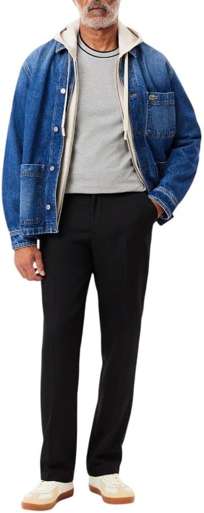 image:imageLacoste Mens Stretch Piqu Stripe Collar TShirtSilver Chine Striped Collar