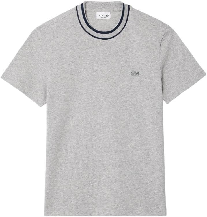 image:imageLacoste Mens Stretch Piqu Stripe Collar TShirtSilver Chine Striped Collar