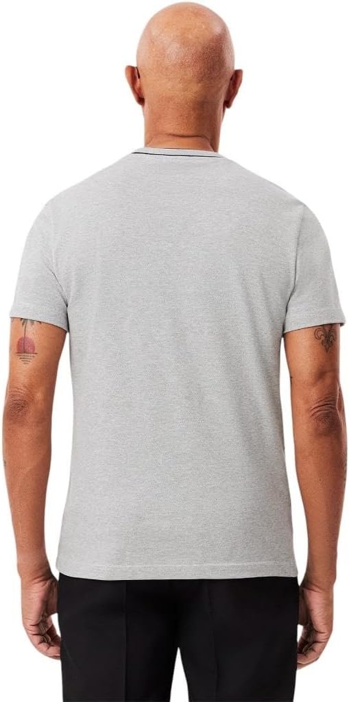 image:imageLacoste Mens Stretch Piqu Stripe Collar TShirtSilver Chine Striped Collar