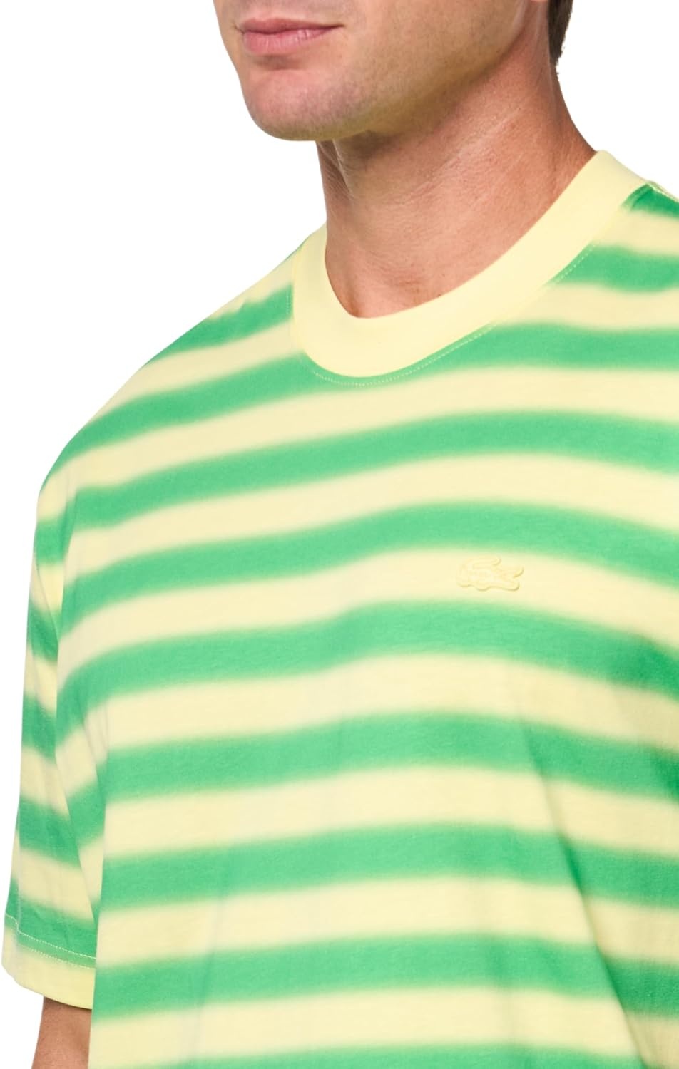 image:imageLacoste Mens Stripe Print Jersey TShirtGreenYellow