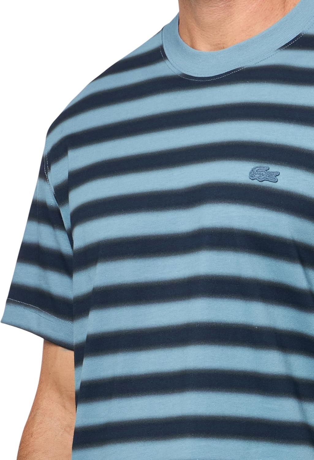 image:imageLacoste Mens Stripe Print Jersey TShirtLimestone Falcon Navy Blu
