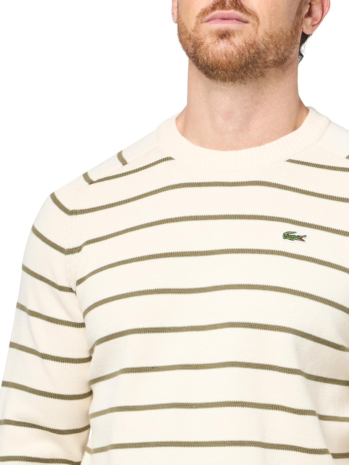 image:imageLacoste Mens Striped 3D Knit Cotton Crew Neck SweaterLaplandOlive