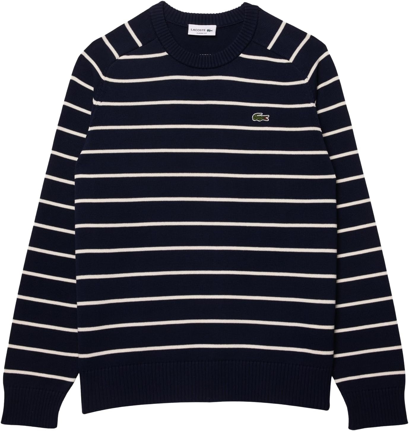 image:imageLacoste Mens Striped 3D Knit Cotton Crew Neck SweaterNavy BlueLapland