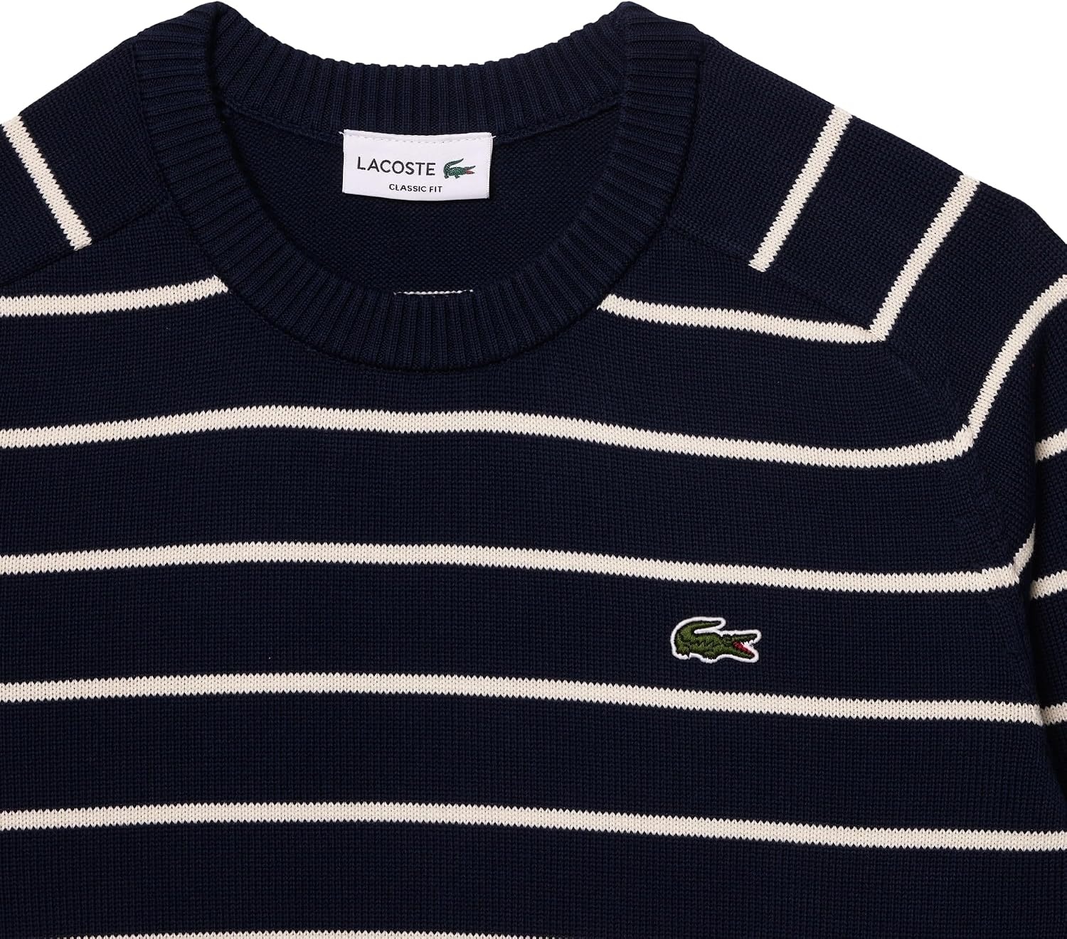 image:imageLacoste Mens Striped 3D Knit Cotton Crew Neck SweaterNavy BlueLapland
