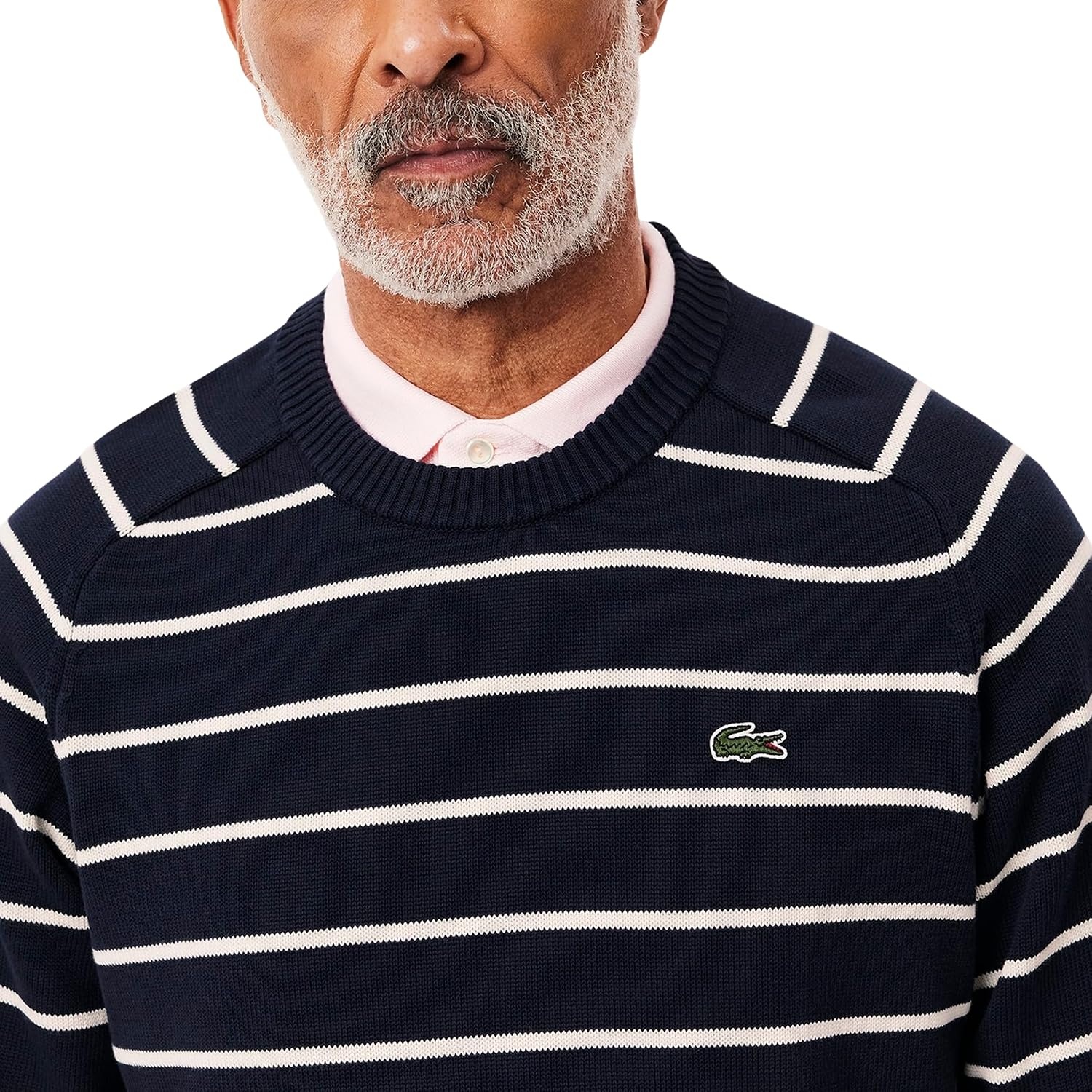 image:imageLacoste Mens Striped 3D Knit Cotton Crew Neck SweaterNavy BlueLapland