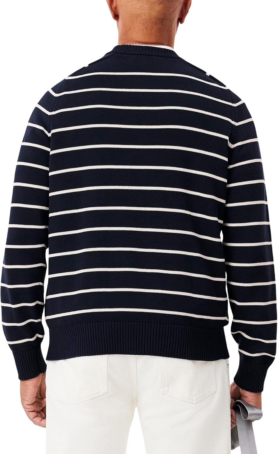 image:imageLacoste Mens Striped 3D Knit Cotton Crew Neck SweaterNavy BlueLapland