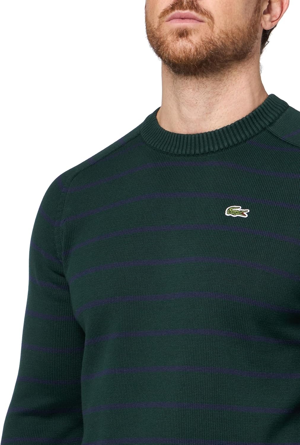 image:imageLacoste Mens Striped 3D Knit Cotton Crew Neck SweaterSinopleNavy Blue