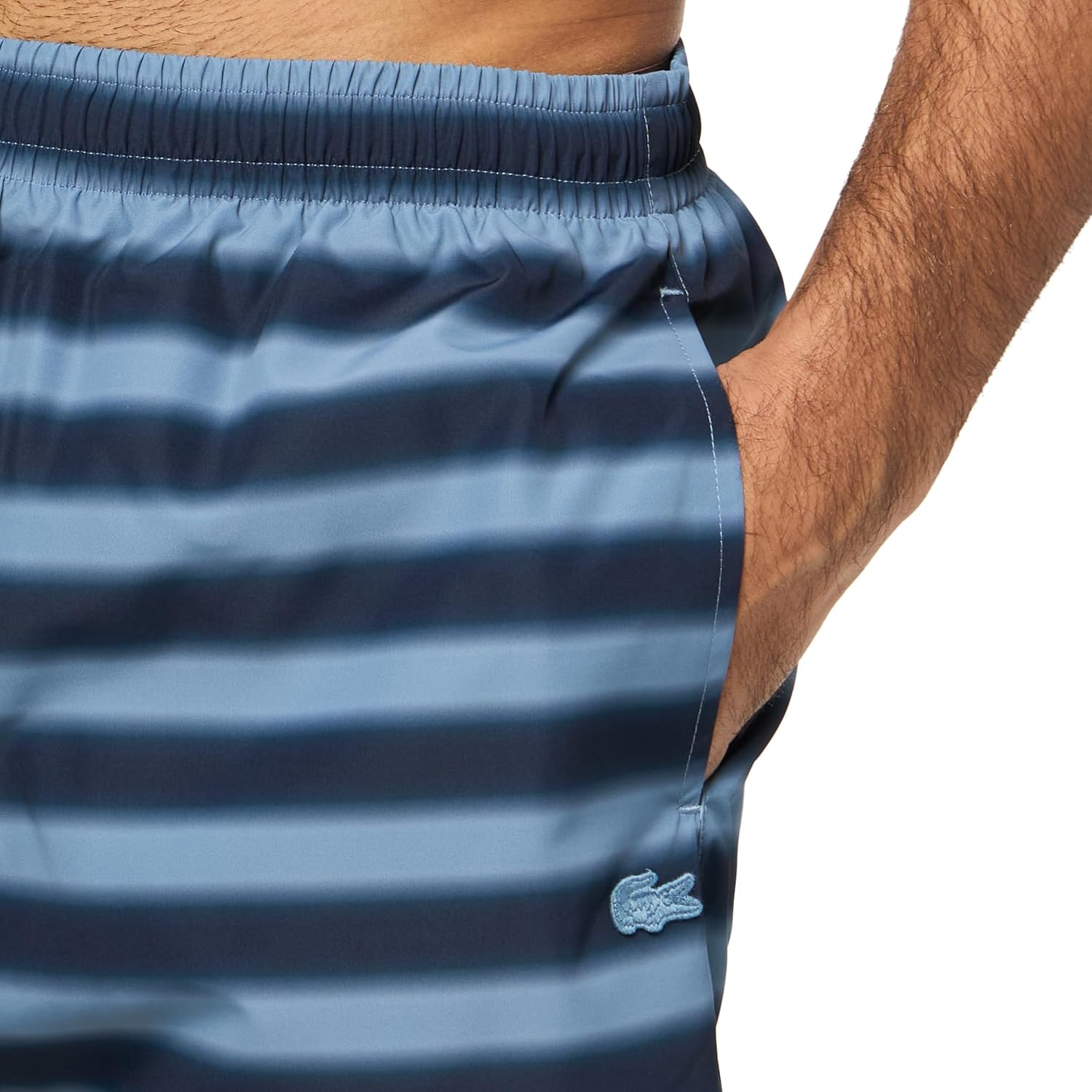 image:imageLacoste Mens Striped Swim TrunksDark Blue