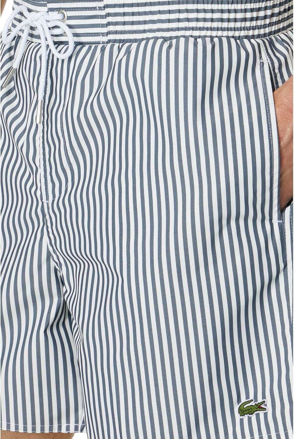 image:imageLacoste Mens Striped Swim TrunksNavy BlueFlour