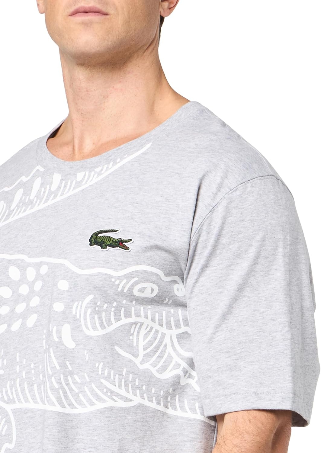 image:imageLacoste Mens Tall Fit Crew Neck Short Sleeve Loose Fit Graphic TShirtSilver Chine