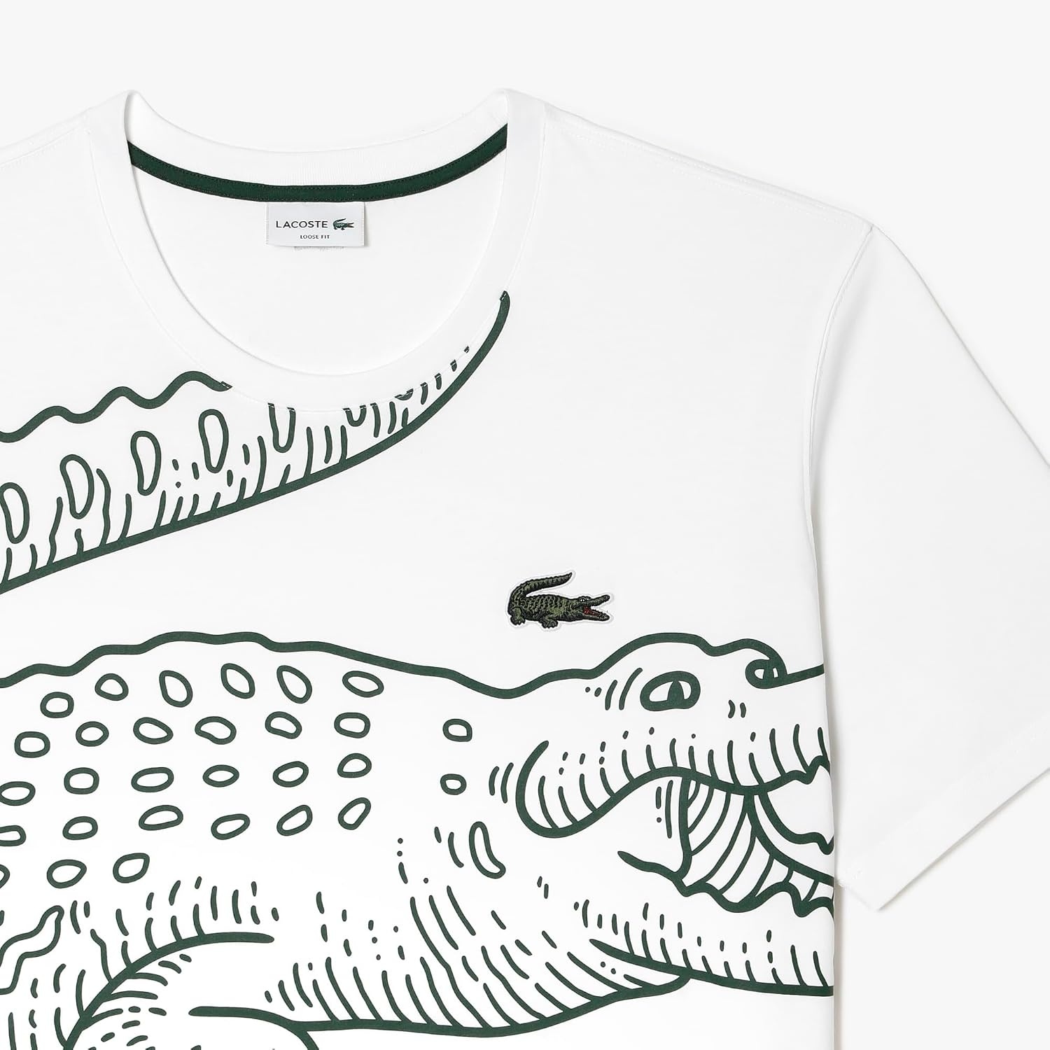image:imageLacoste Mens Tall Fit Crew Neck Short Sleeve Loose Fit Graphic TShirtWhite