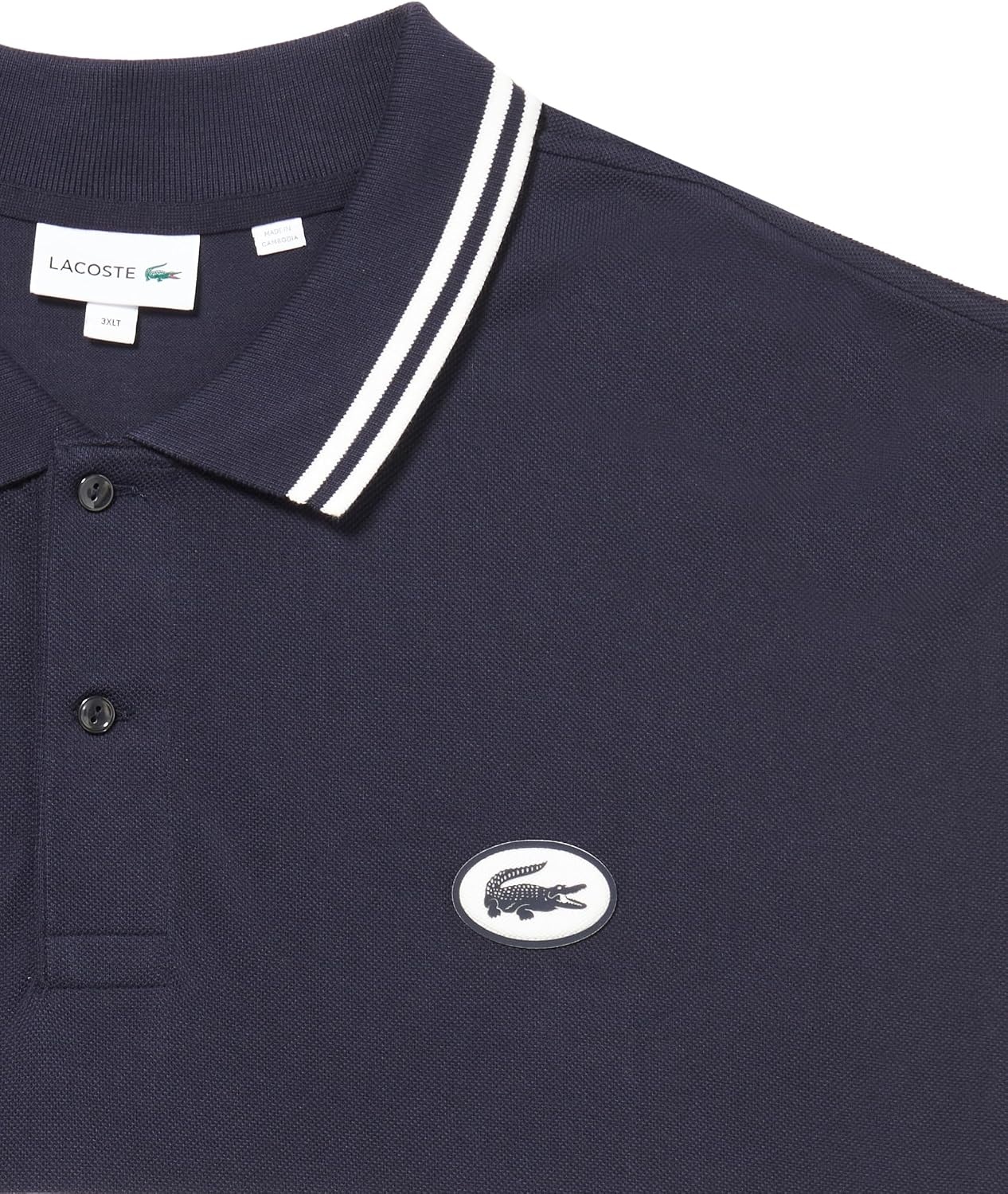 image:imageLacoste Mens Tall Fit L1212 Short Sleeve Classic Fit Striped PoloAbysmFlour