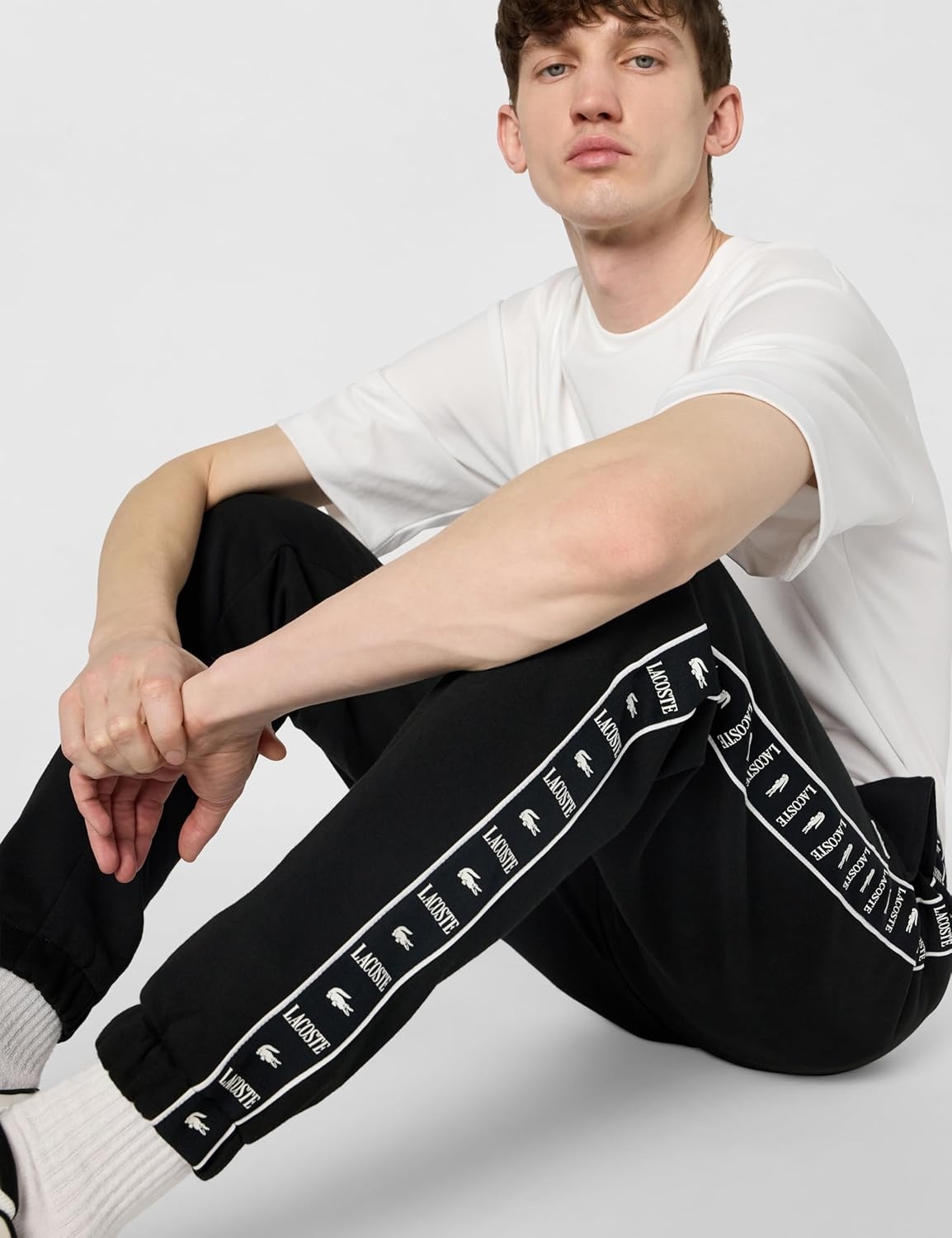 image:imageLacoste Mens Tapered Leg Taping SweatpantsBlack