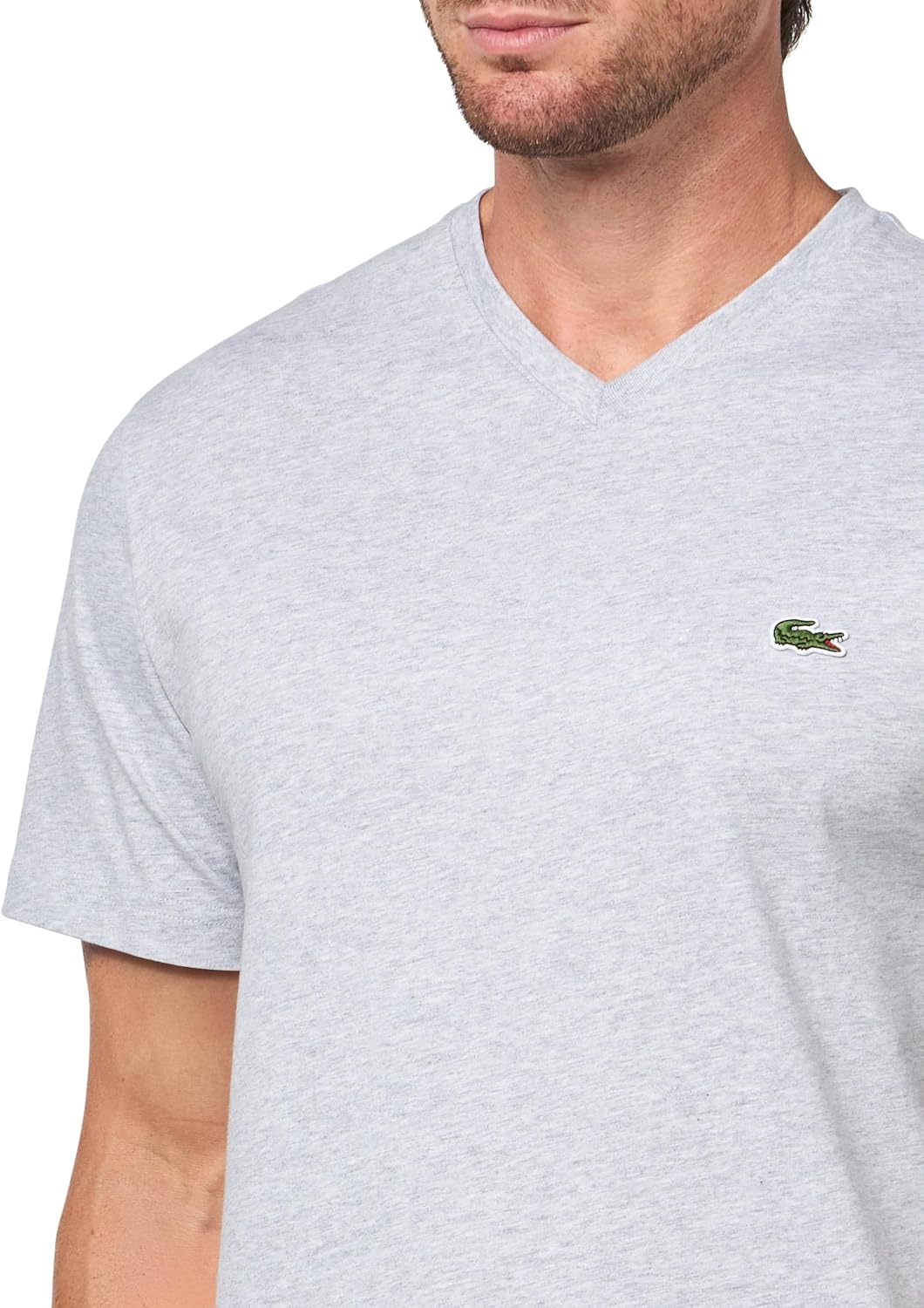 image:imageLacoste Mens V Neck Cotton TShirtSilver Chine