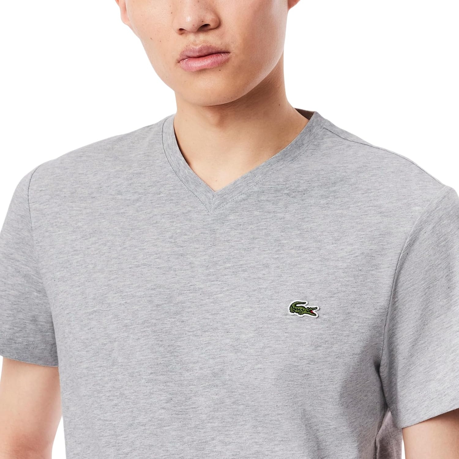 image:imageLacoste Mens V Neck Cotton TShirtSilver Chine