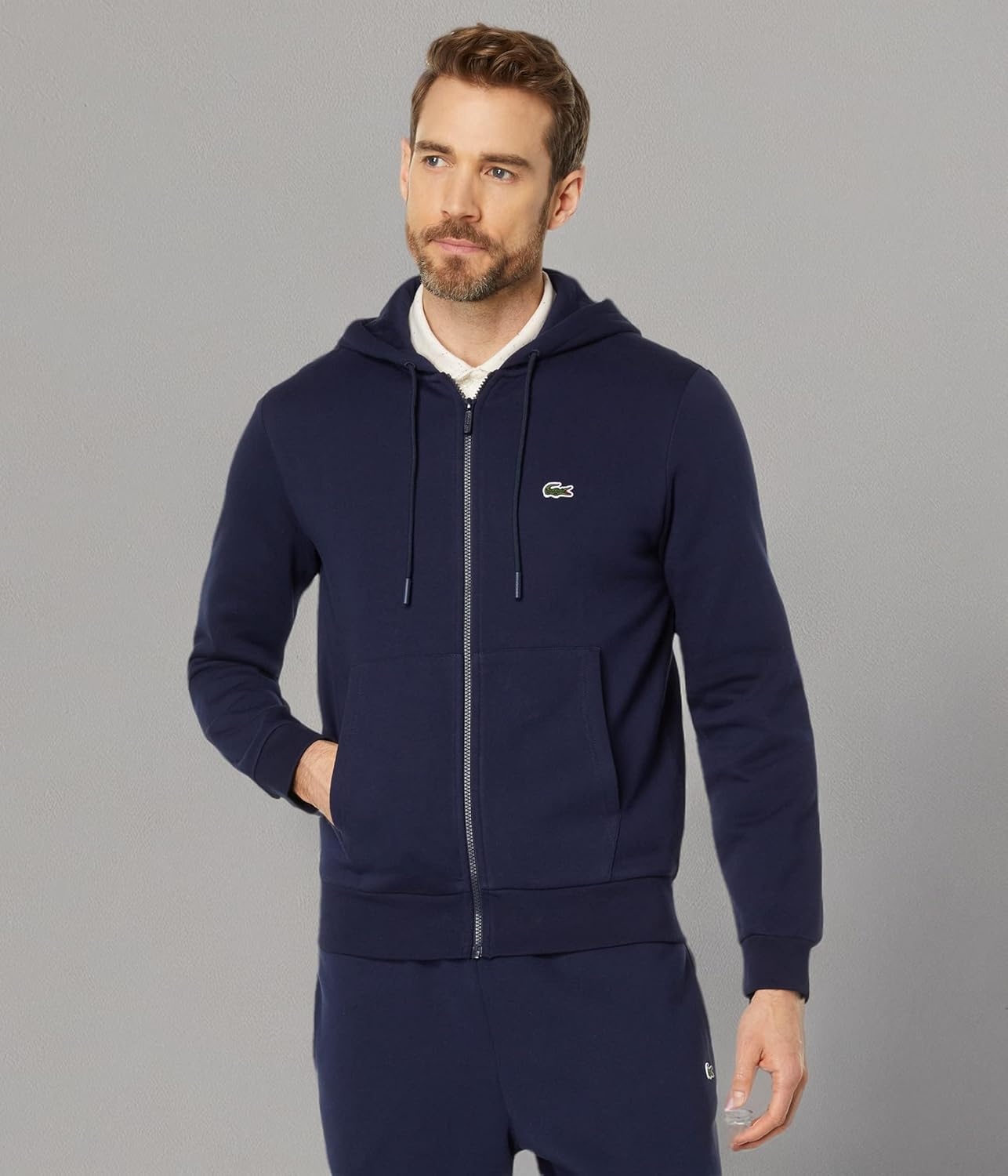 image:imageLacoste Mens ZipUp Fleece HoodieNavy Blue