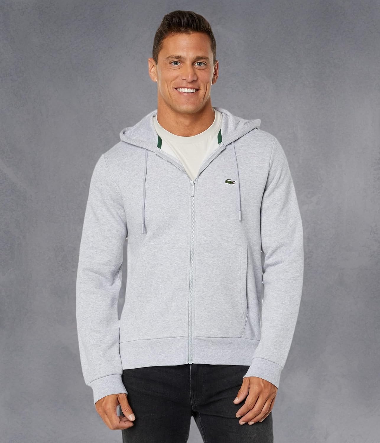 image:imageLacoste Mens ZipUp Fleece HoodieSilver Chine