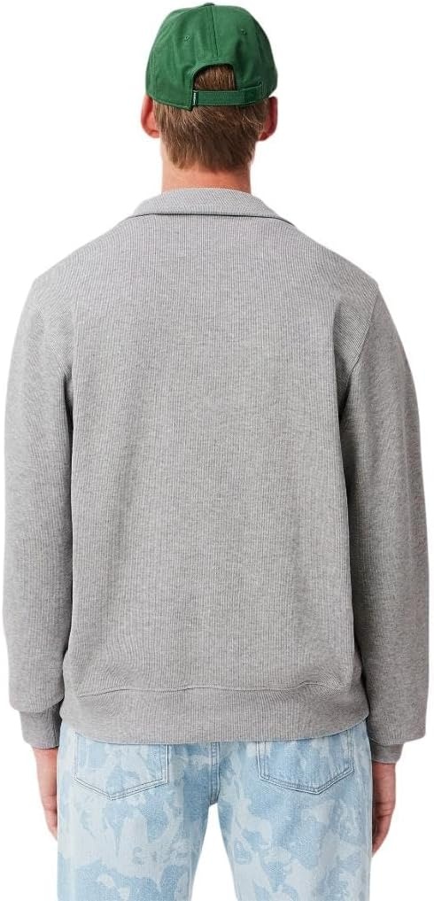 image:imageLacoste Mens ZipUp High Neck Interlock SweatshirtSilver Chine