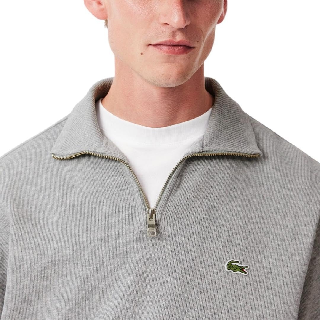 image:imageLacoste Mens ZipUp High Neck Interlock SweatshirtSilver Chine